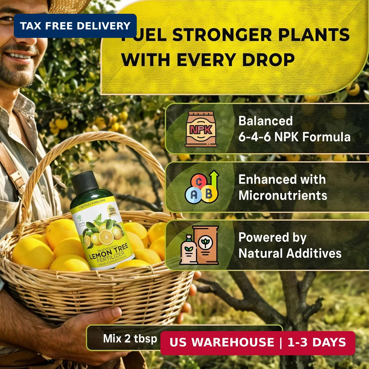 Leaves and Soul Professional Lemon Tree Fertilizer Liquid Concentrate – 6-4-6 Bl