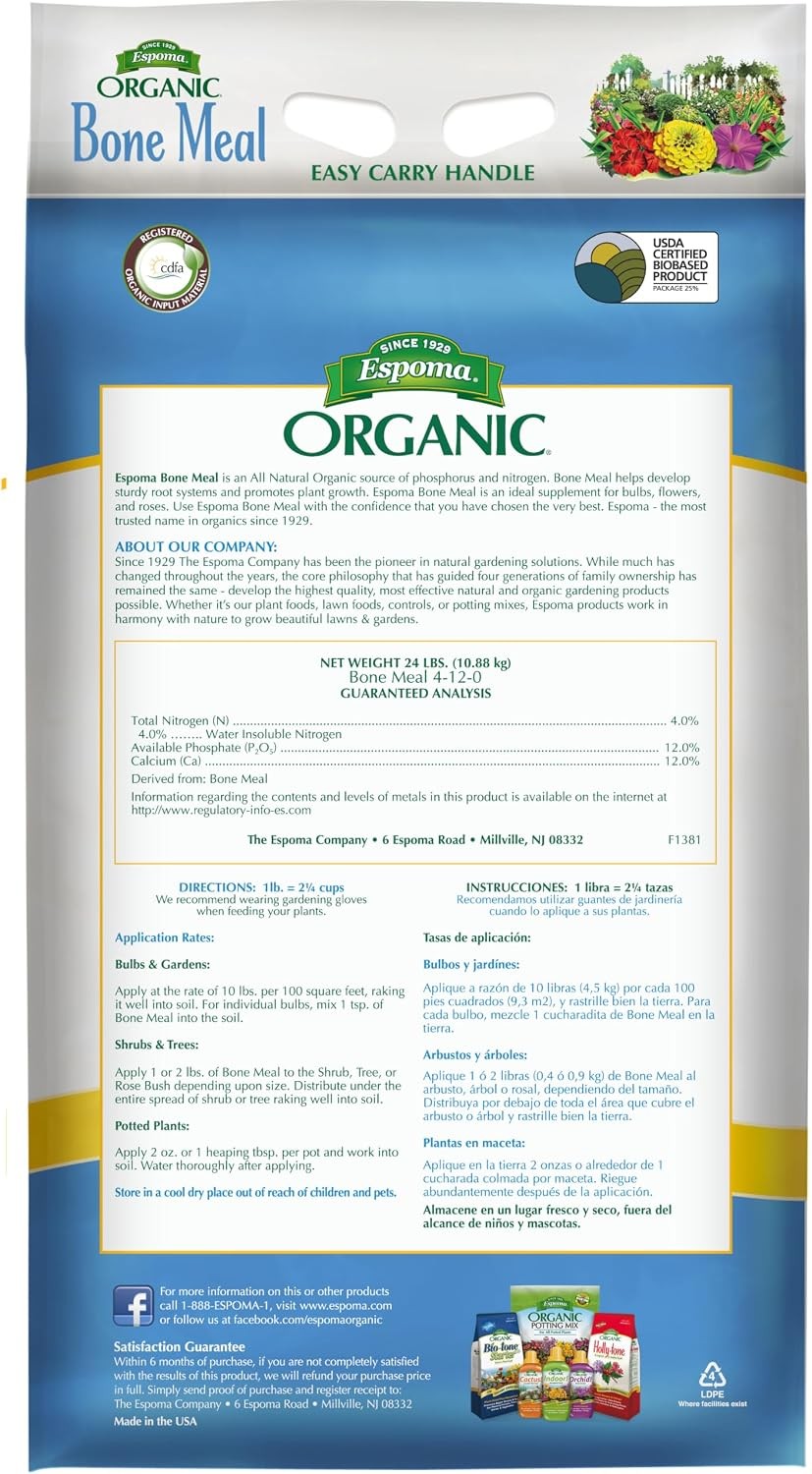 Organic Bone Meal Fertilizer 4-12-0. All-Natural Plant Food Source of Nitrogen &