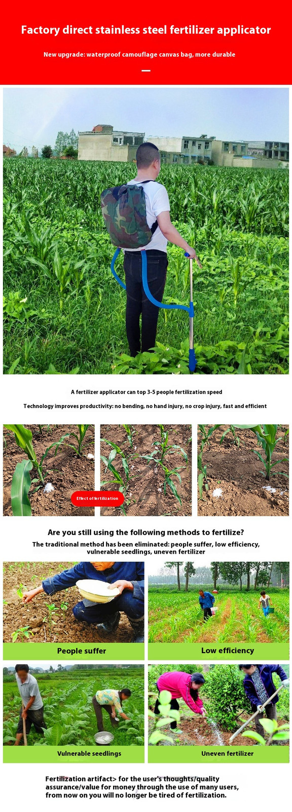 Agricultural Corn Fertilizer Applicator Backpack Manual Fertilizer Spreader
