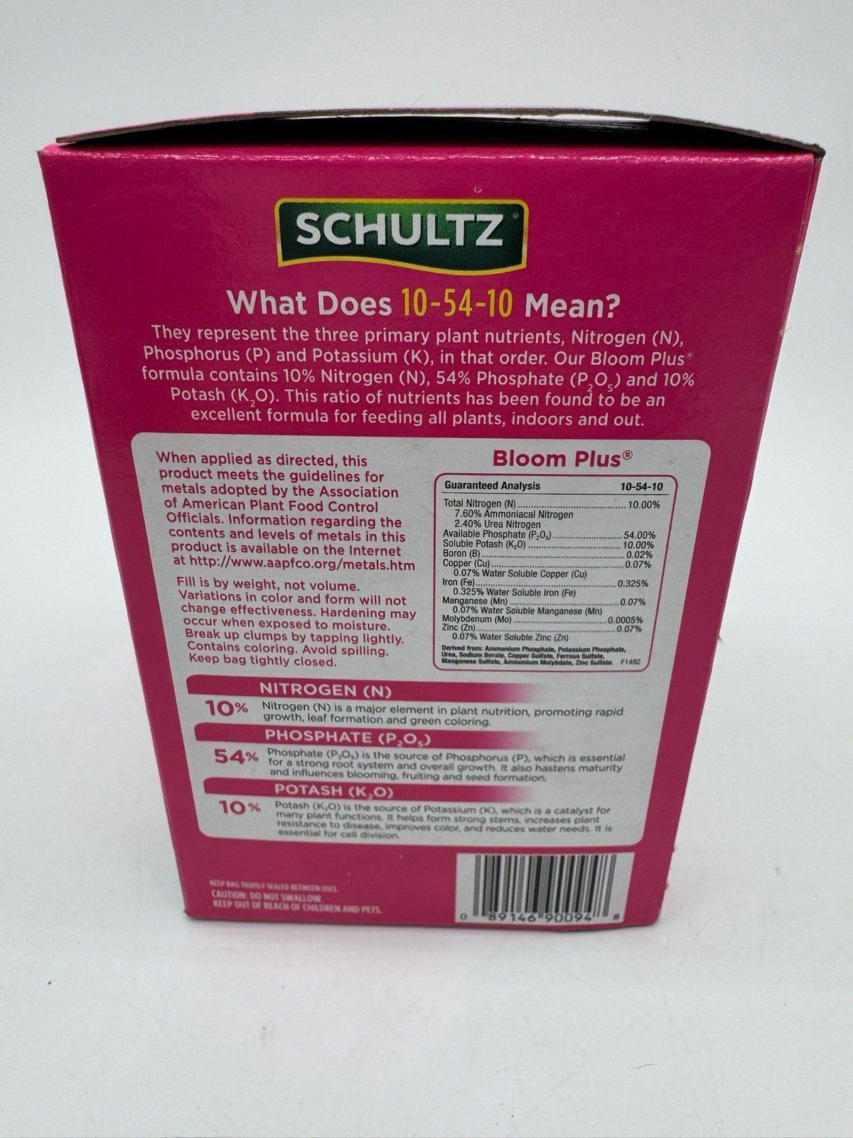 Schultz Bloom Plus Plant Food 10-54-10 Fast Acting Water Soluble 1.5 lb Box 680g