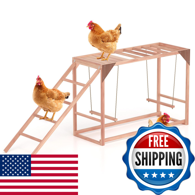 Phonjoroo Chicken Coop Chicken Perches Swing Toy Ladder Platforms Food Storage