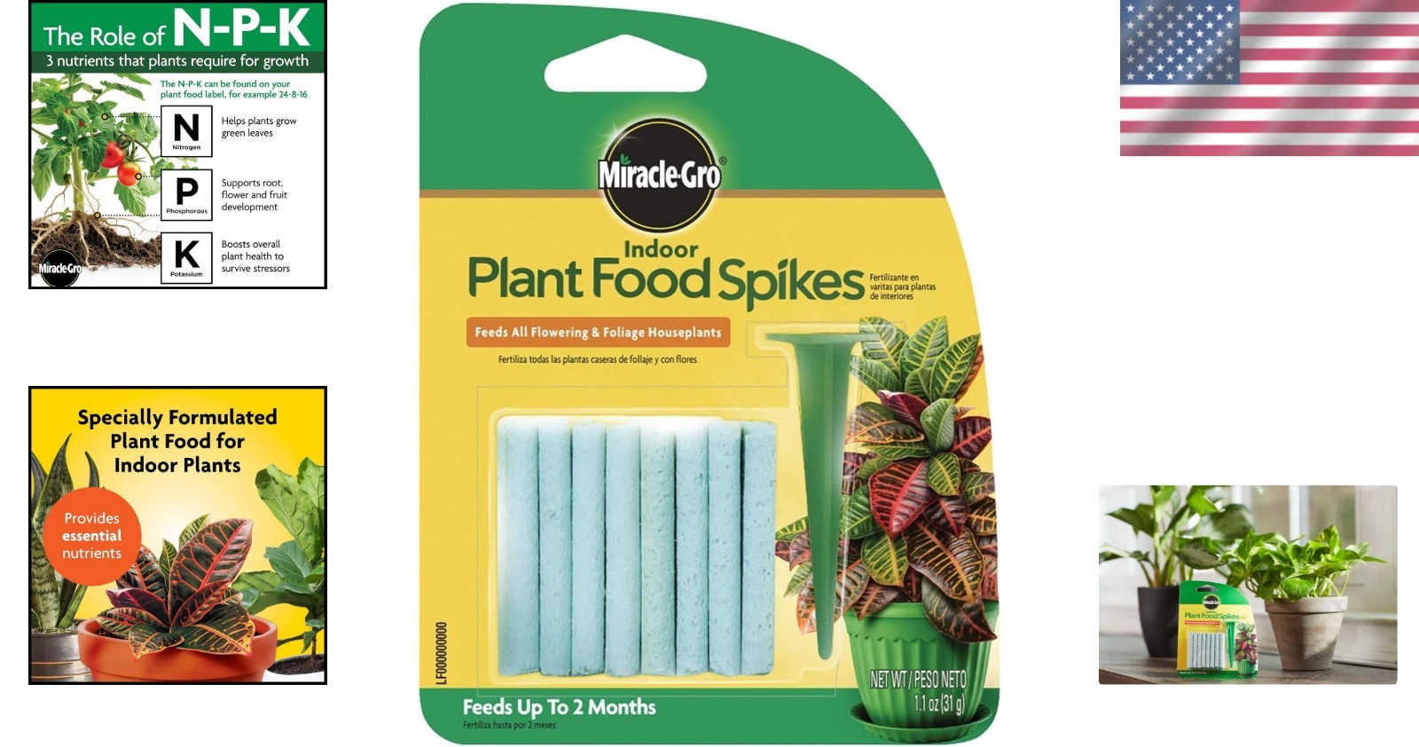 Indoor Plant Food Spikes – 24 Spikes for 2- Continuous Feeding, NPK 6-12-6