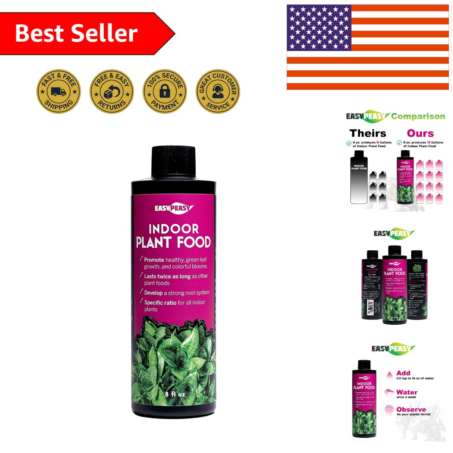 All-Purpose Liquid Fertilizer for Houseplants – 8 oz of 4-3-4 Balanced Nutrients