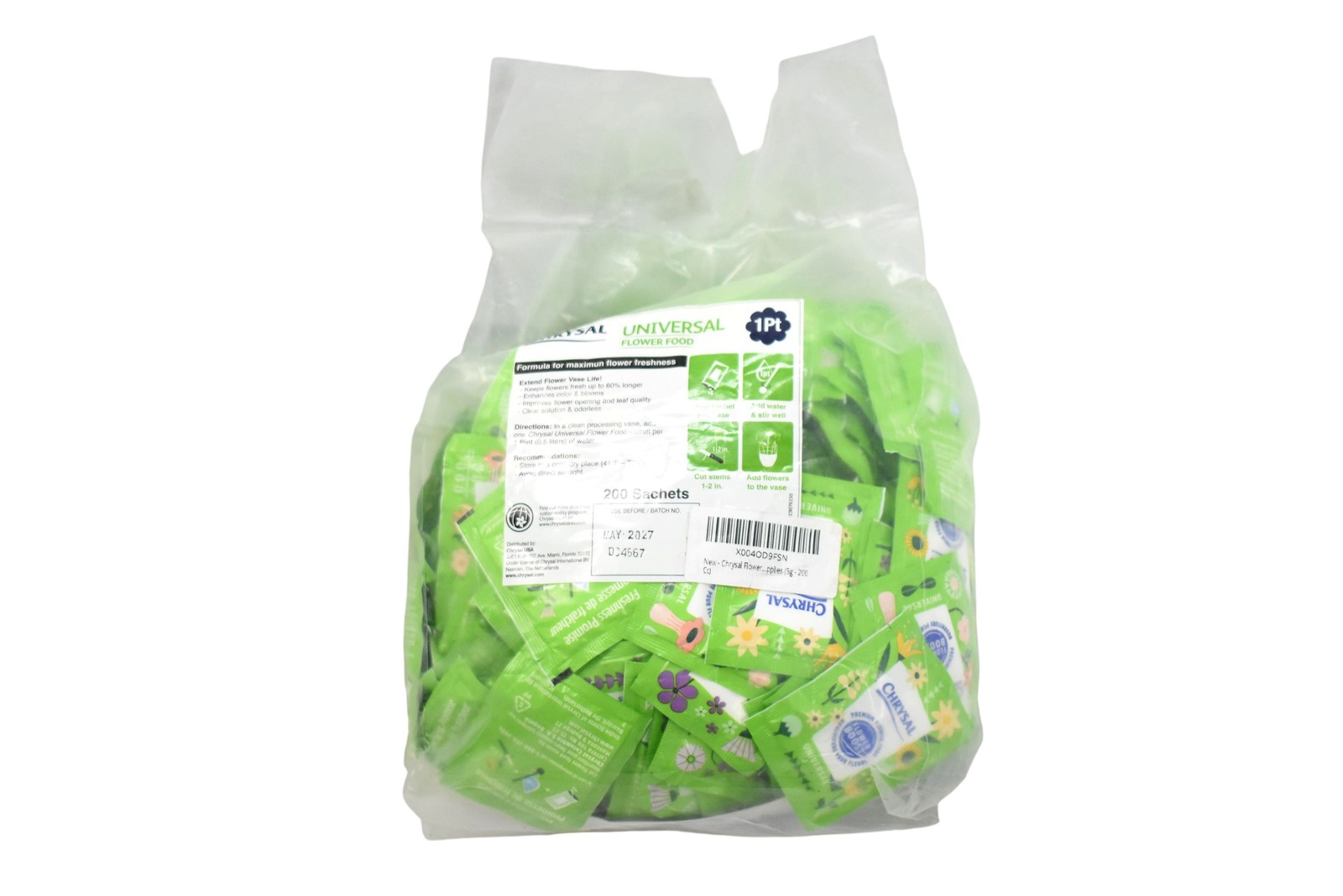 Chrysal Universal Flower Food Fertilizer 5g Sachets 200 Count Bag Cut Flowers