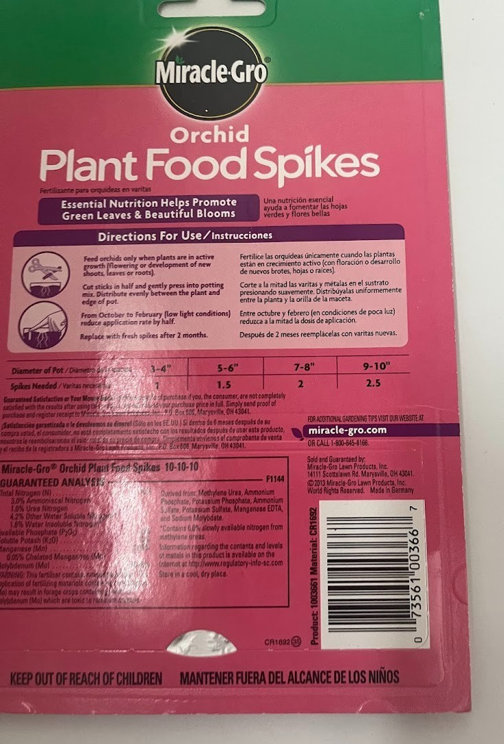 LOT OF 2 Miracle-Gro 1003661 Orchid Plant Food Spikes 10 spikes per pack
