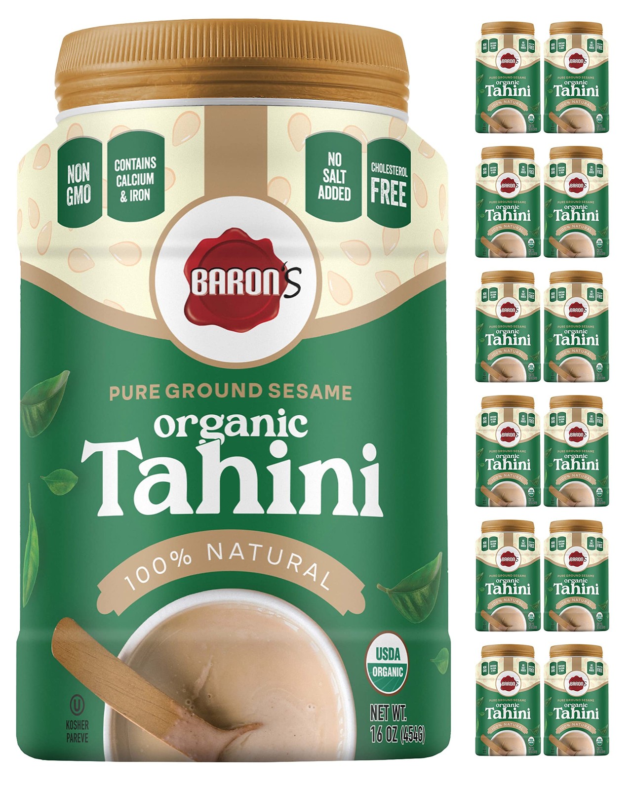 Baron’s USDA Organic Tahini Pure Sesame Paste | 12 x 16 oz Jars | Rich Creamy