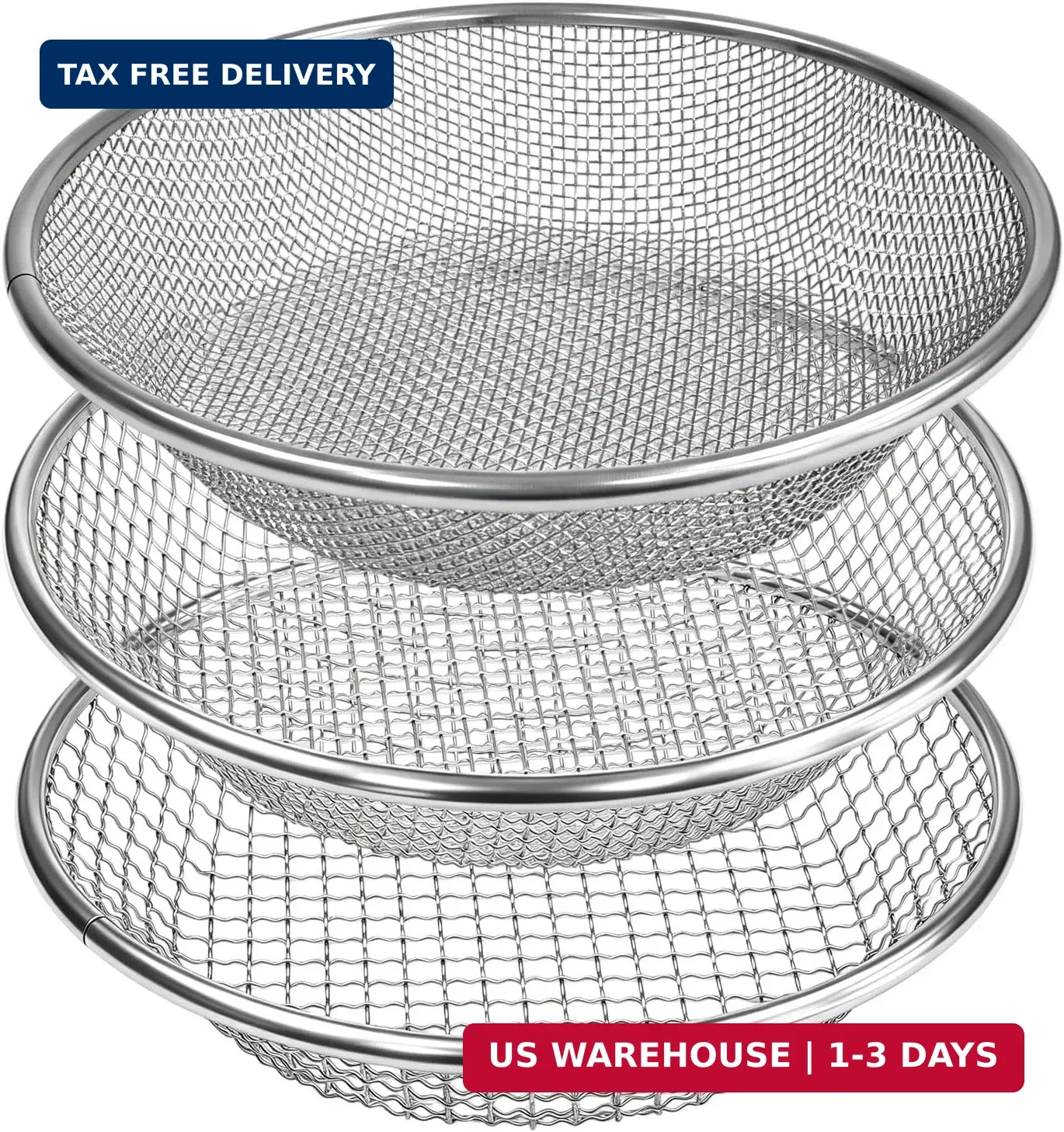 3 Pack Soil Sifter for Gardening, Heavy Duty Galvanized Steel Compost Sieve, Rou