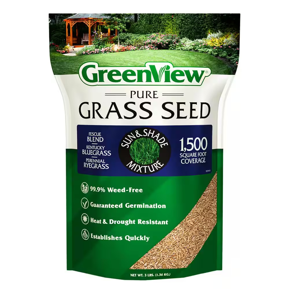 GreenView Pure Grass Seed Sun & Shade Mixture, 3 lb. Bag – Covers up to 1,500 sq