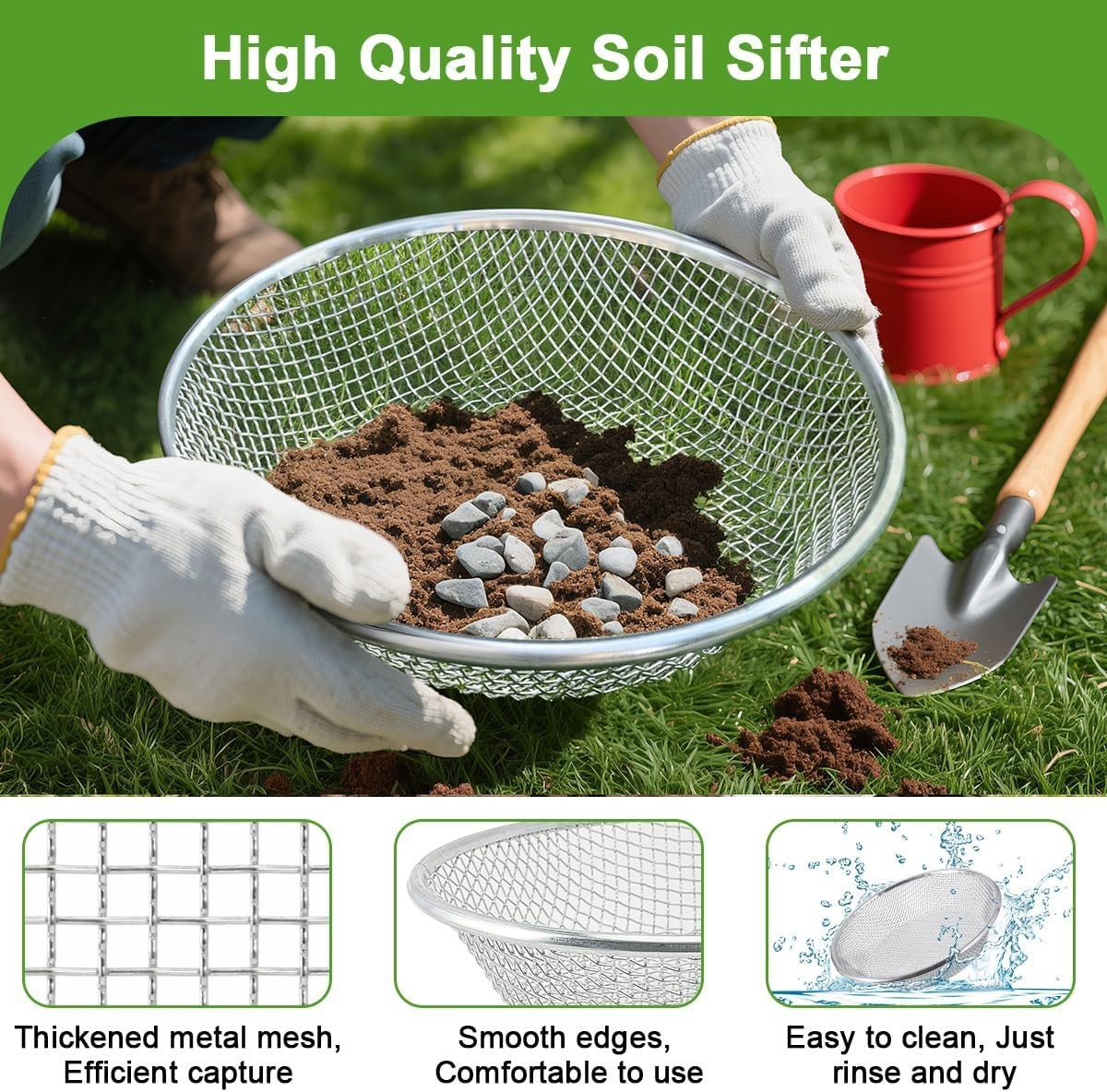 Soil Sifter Galvanized Screen, Soil Sieve for Compost Dirt Sand Rock, Rust-Re…