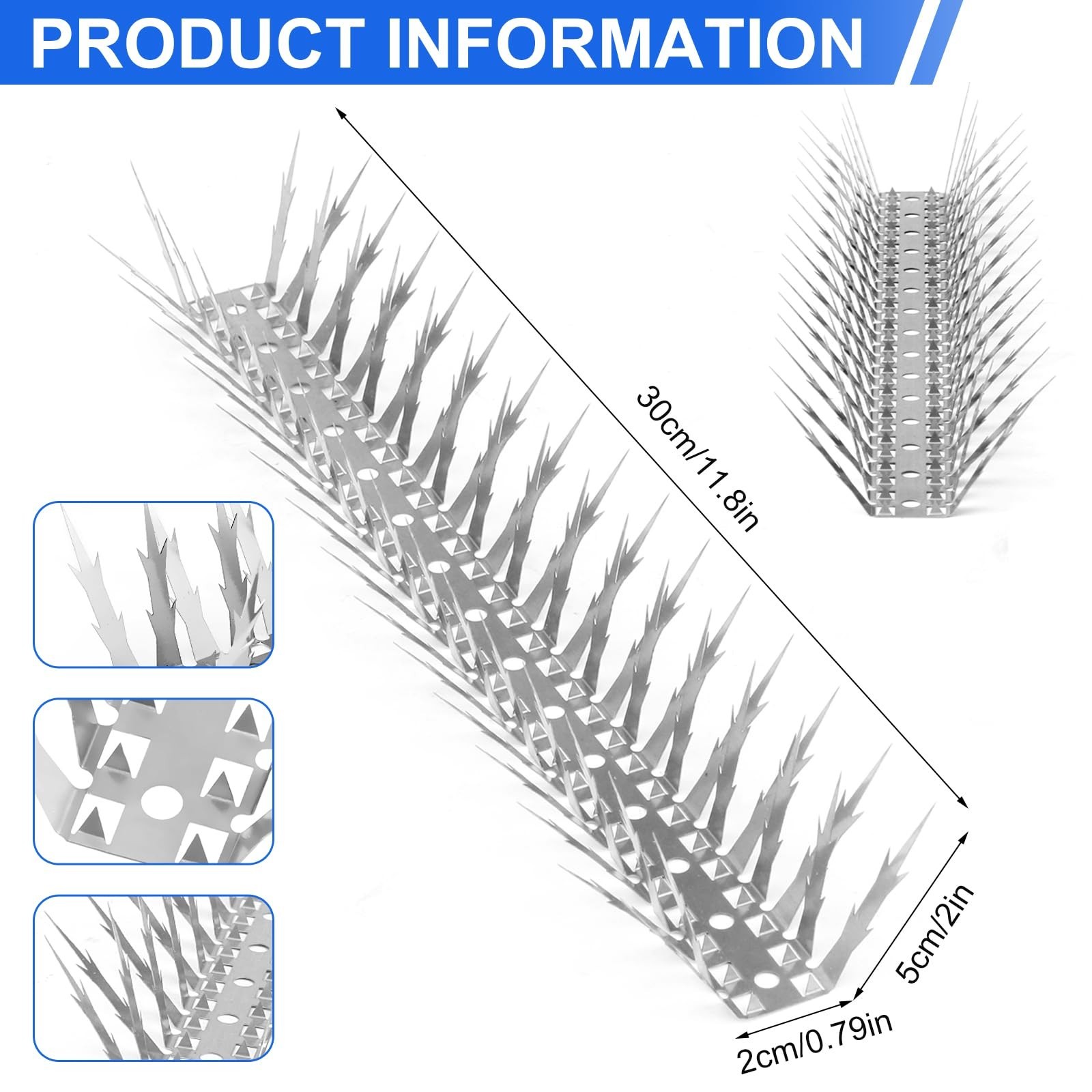 Bird Spikes, 5 FT Stainless Steel Bird Deterrent Spikes, Pigeon Spikes for Ou…
