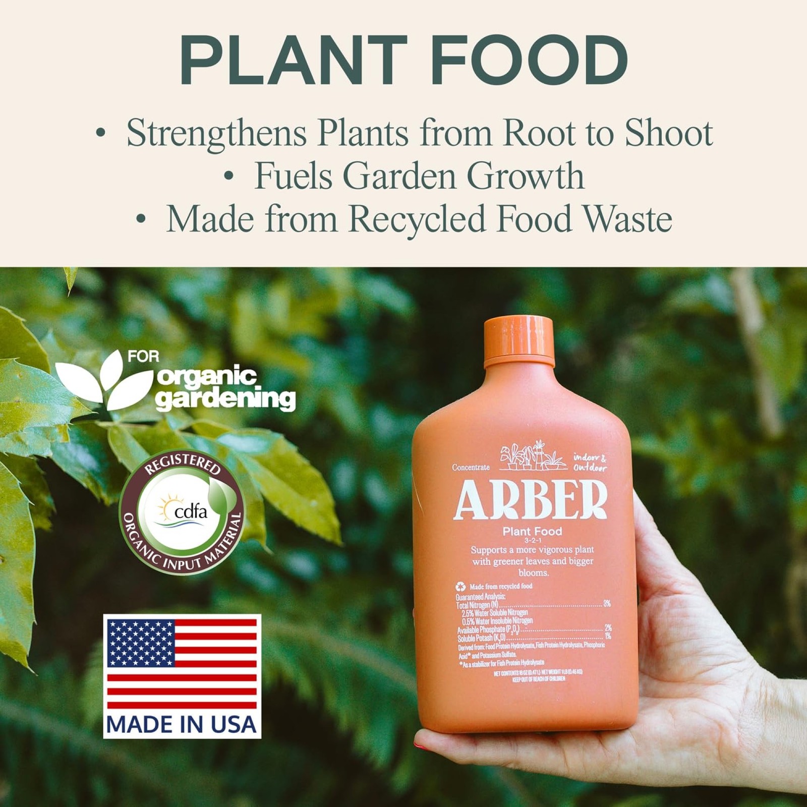 Arber Organic Plant Food Indoor & Outdoor 3-2-1 Fertilizer Concentrate, 16oz