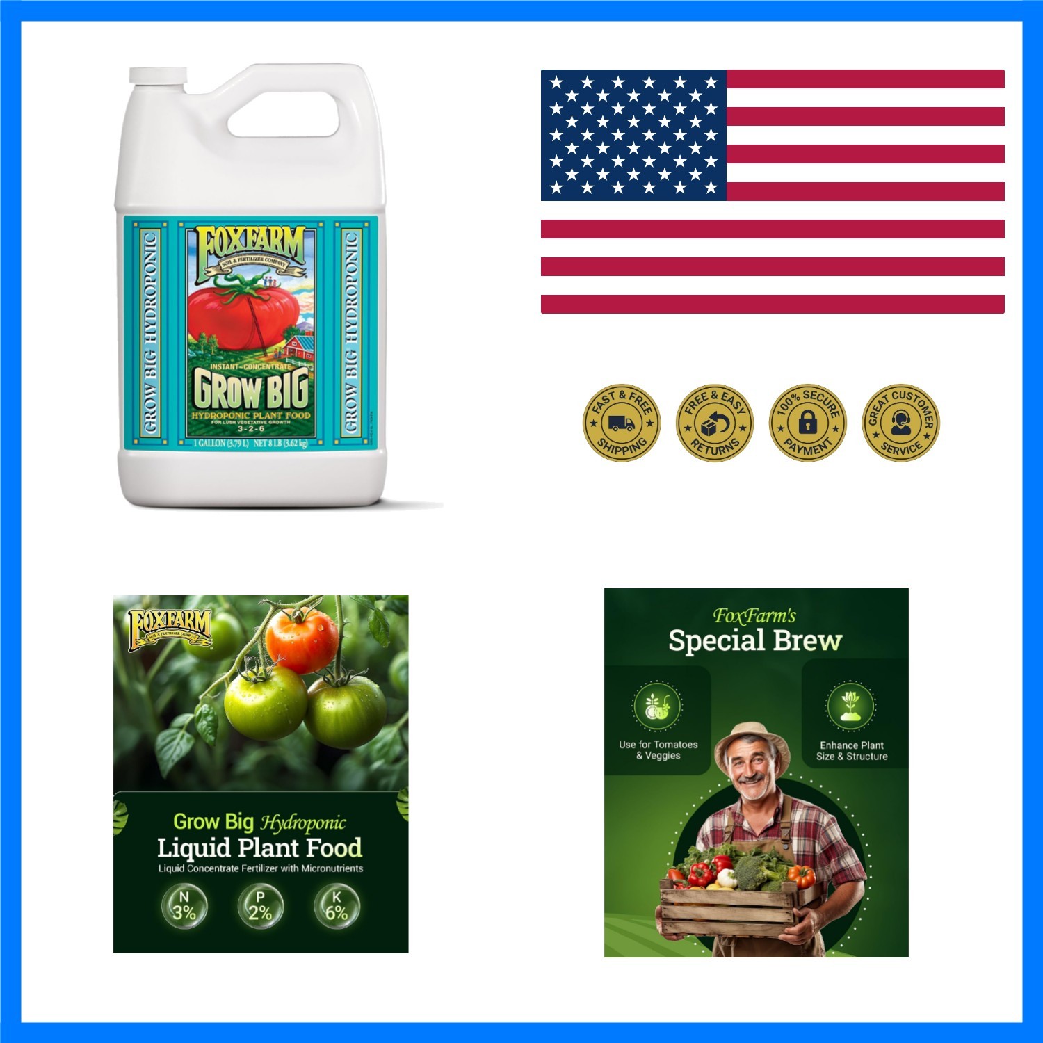 Grow Big Hydroponic Plant Food – 3-2-6 Liquid Plant Fertilizer for Lush Veget…
