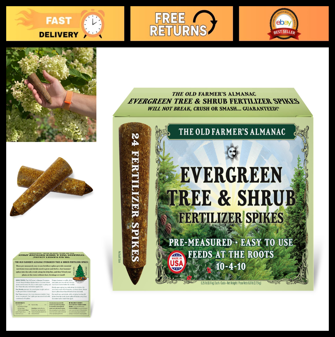 Evergreen Tree & Shrub Fertilizer Spikes 10-4-10 – 24 Spikes, 6.0 Lbs, Boost Gro