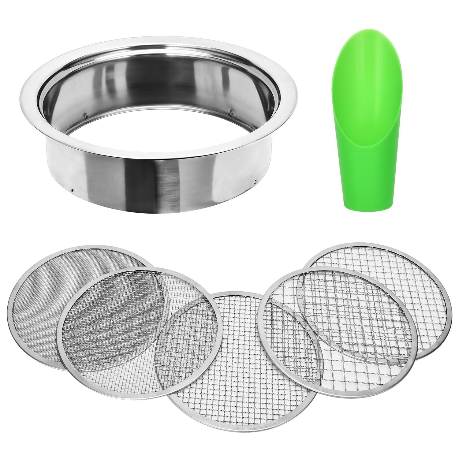 Soil Sieve Set Garden Sifter Stainless Steel Mesh Sifter,Compost silver