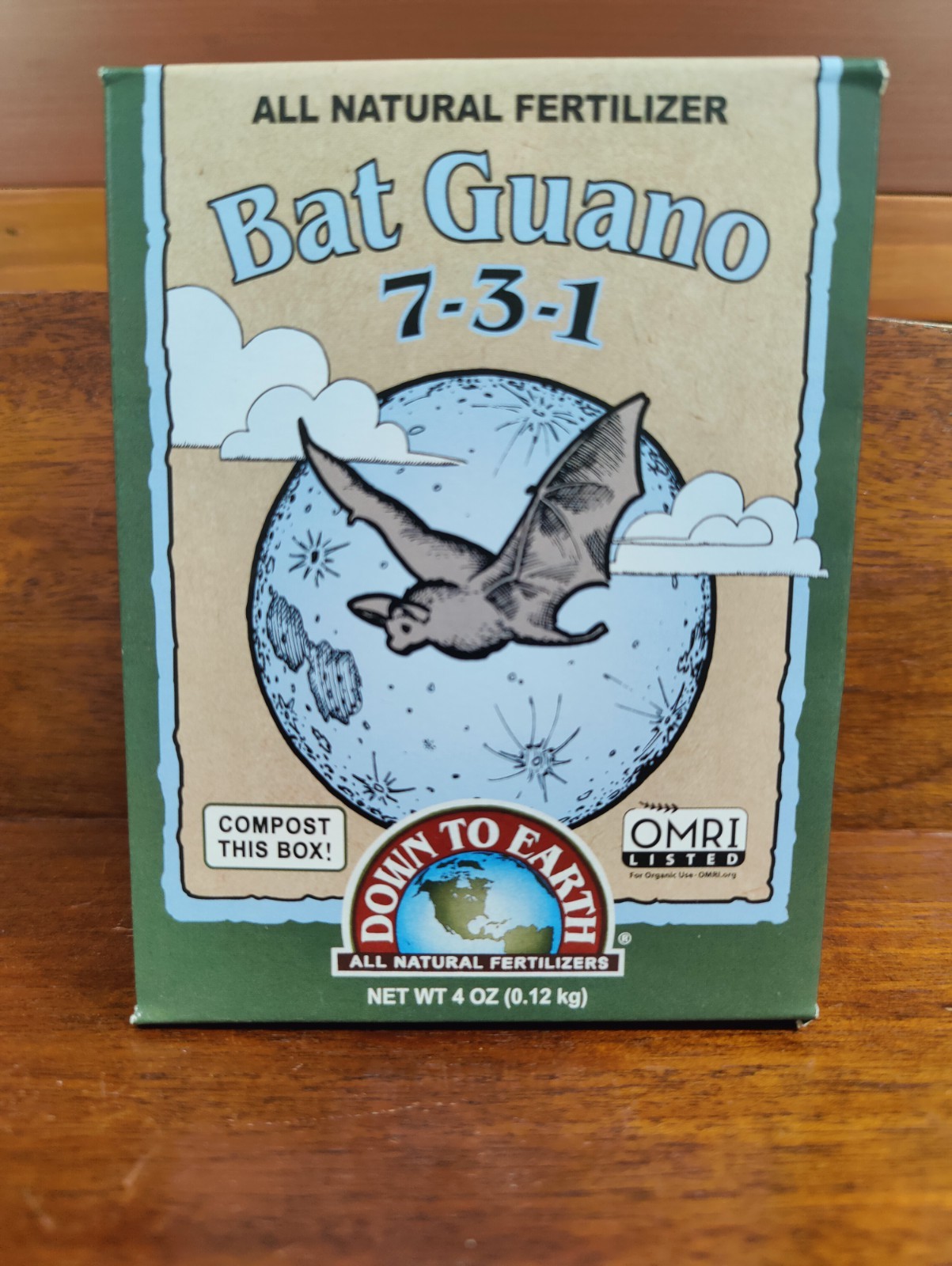 Down To Earth Bat Guano 7-3-1 All Organic Fertilizer 4oz (.12kg). Small Box.