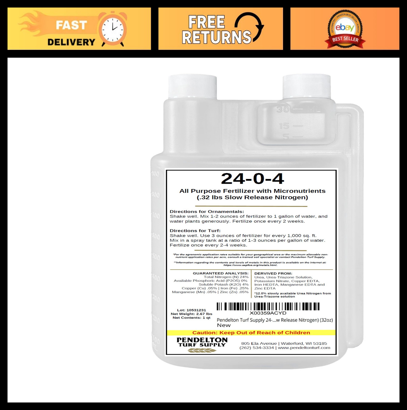 All-Purpose Liquid Fertilizer 24-0-4 with Micronutrients – 32oz Slow Release Nit