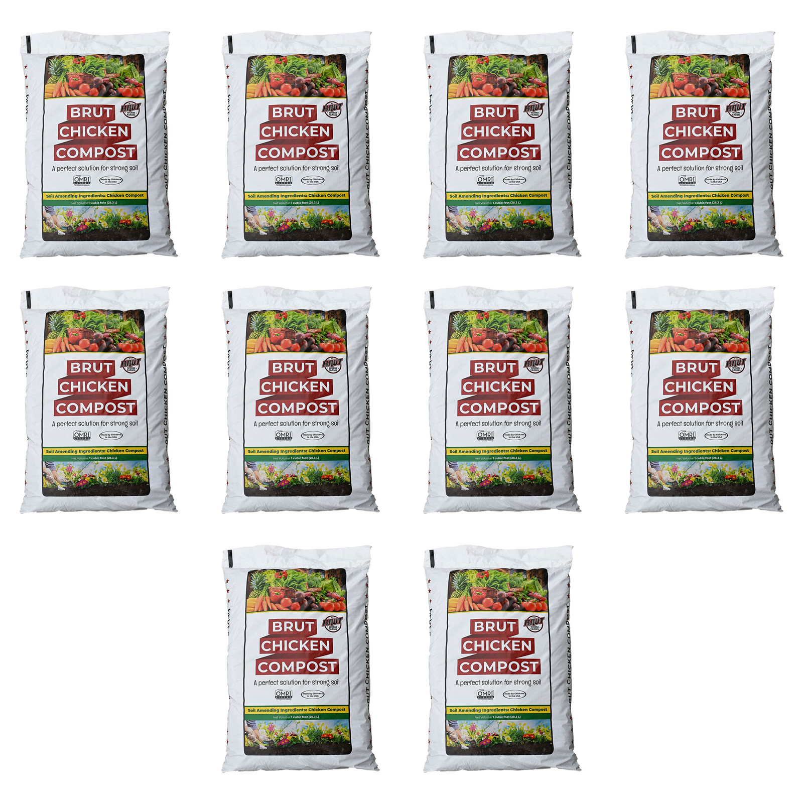 Brut Organic Chicken Compost Nutrient Rich Garden Fertilizer for Farm (10 Pack)