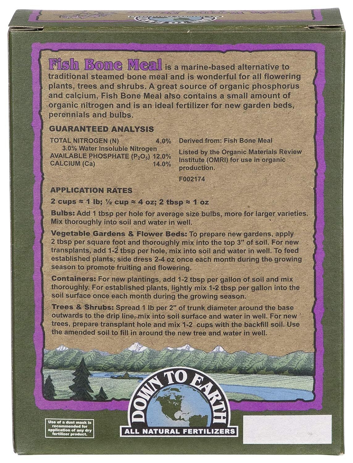 Down To Earth Organic Fish Bone Meal Fertilizer Mix 4-12-0, 1 Lb
