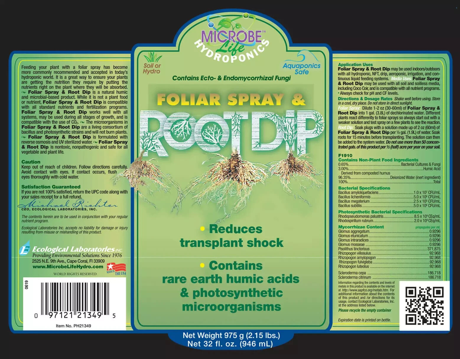 Microbe Life Hydroponics Foliar Spray & Root Dip 1 Gallon Increases Chlorophyll