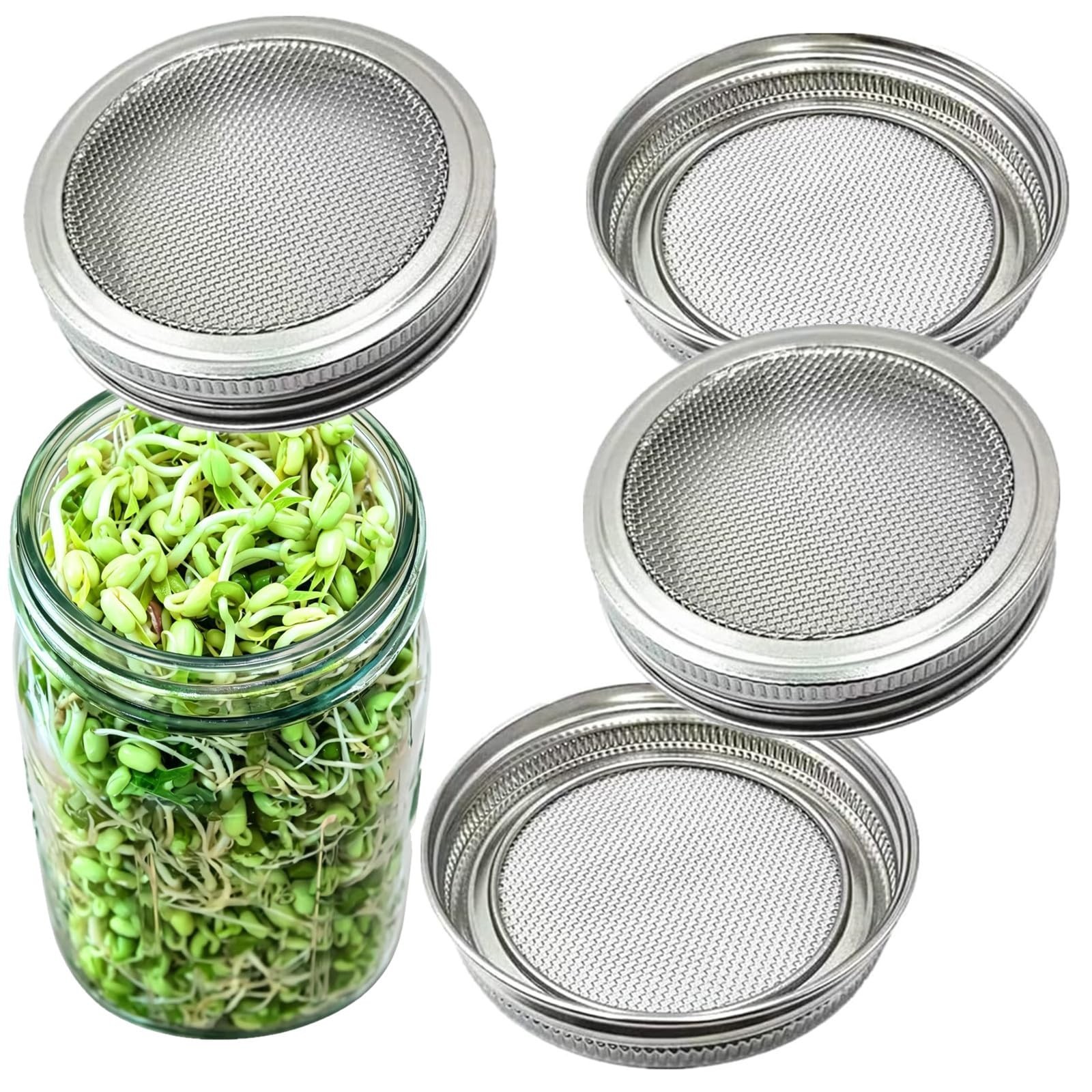 Sprouting Lids Sprouts Growing Kit, 4 Pack Metal Stainless Steel One-Piece Wi…