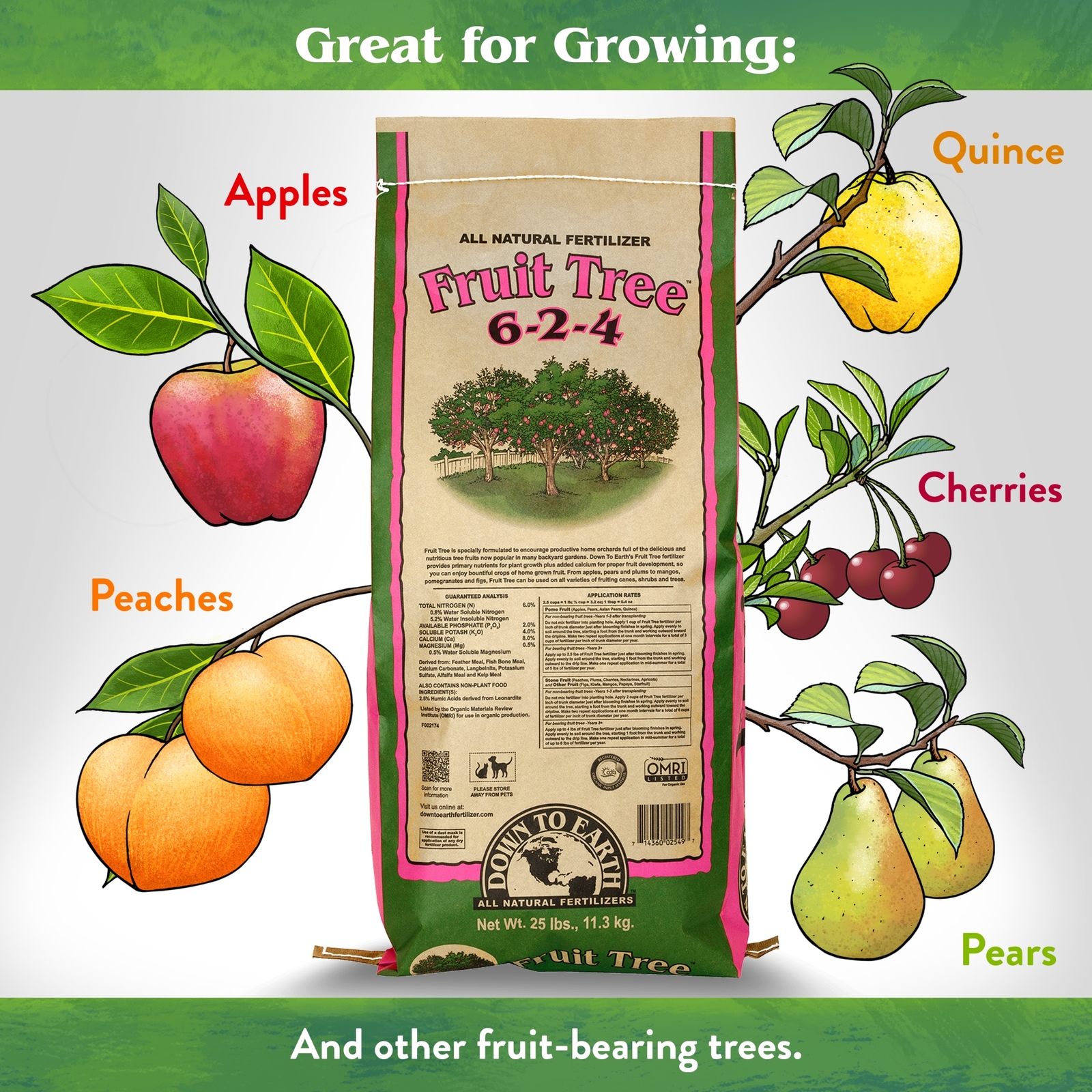 Down to Earth Organic Fruit Tree Fertilizer Mix 6-2-4, 25lb