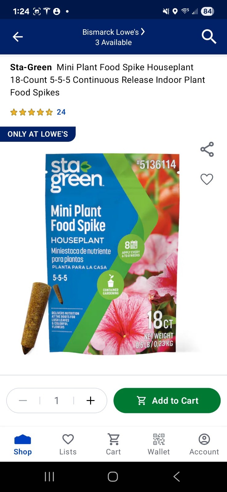 Lot of 3: STA-GREEN Mini Plant Food Spike Houseplant – 18 Spikes Per Pack