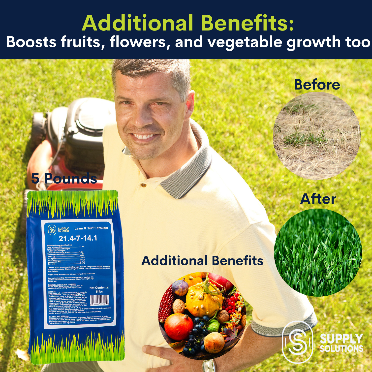 21.4-7-14.1 Lawn and Turf Fertilizer with Iron for All Grass Types – 5 Lbs