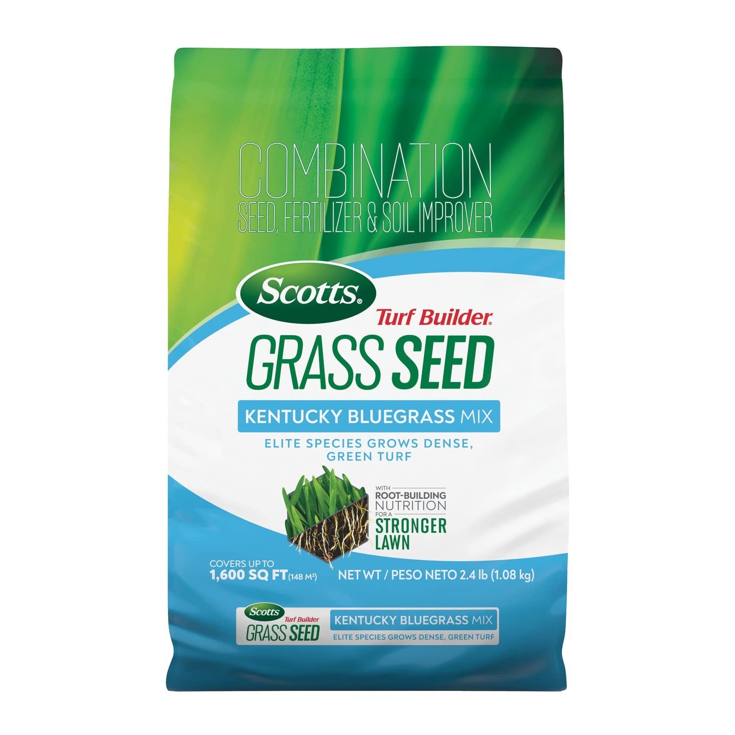 Kentucky Bluegrass Seed Mix with Fertilizer & Soil Improver – Covers 1,600 sq ft
