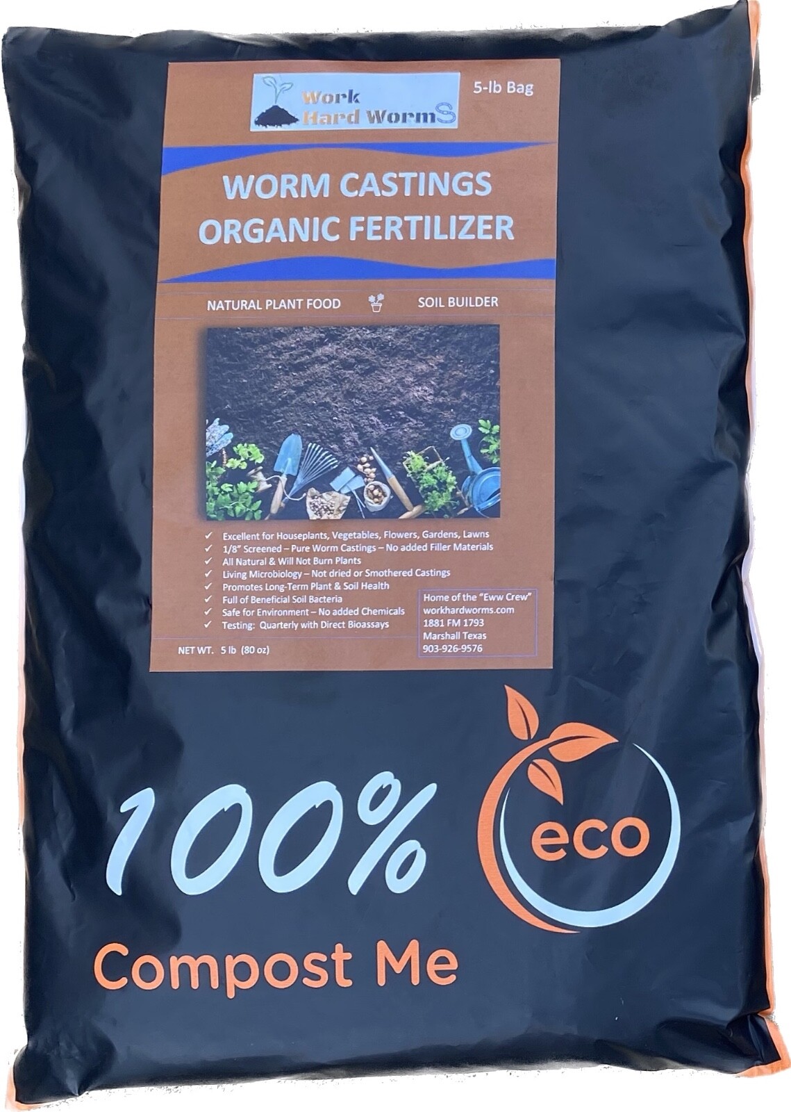 2, 5, or 10 Lbs Worm Castings (Vermicompost), 1/8″ Screened, Organic Fertilizer