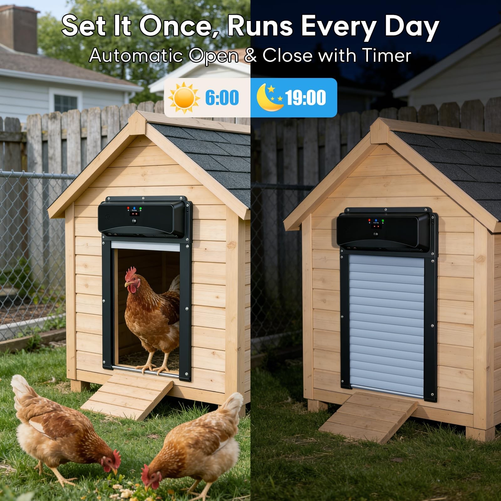 Masterfun Automatic Chicken Coop Door Remote Display Solar Powered Roll-Up