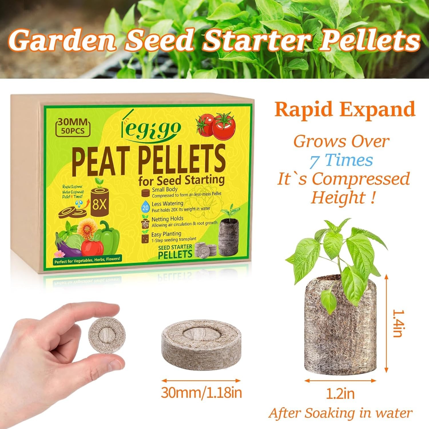 50 Compressed 30mm Peat Pods for Seedlings – Ideal for Herbs, Flowers & Veggies