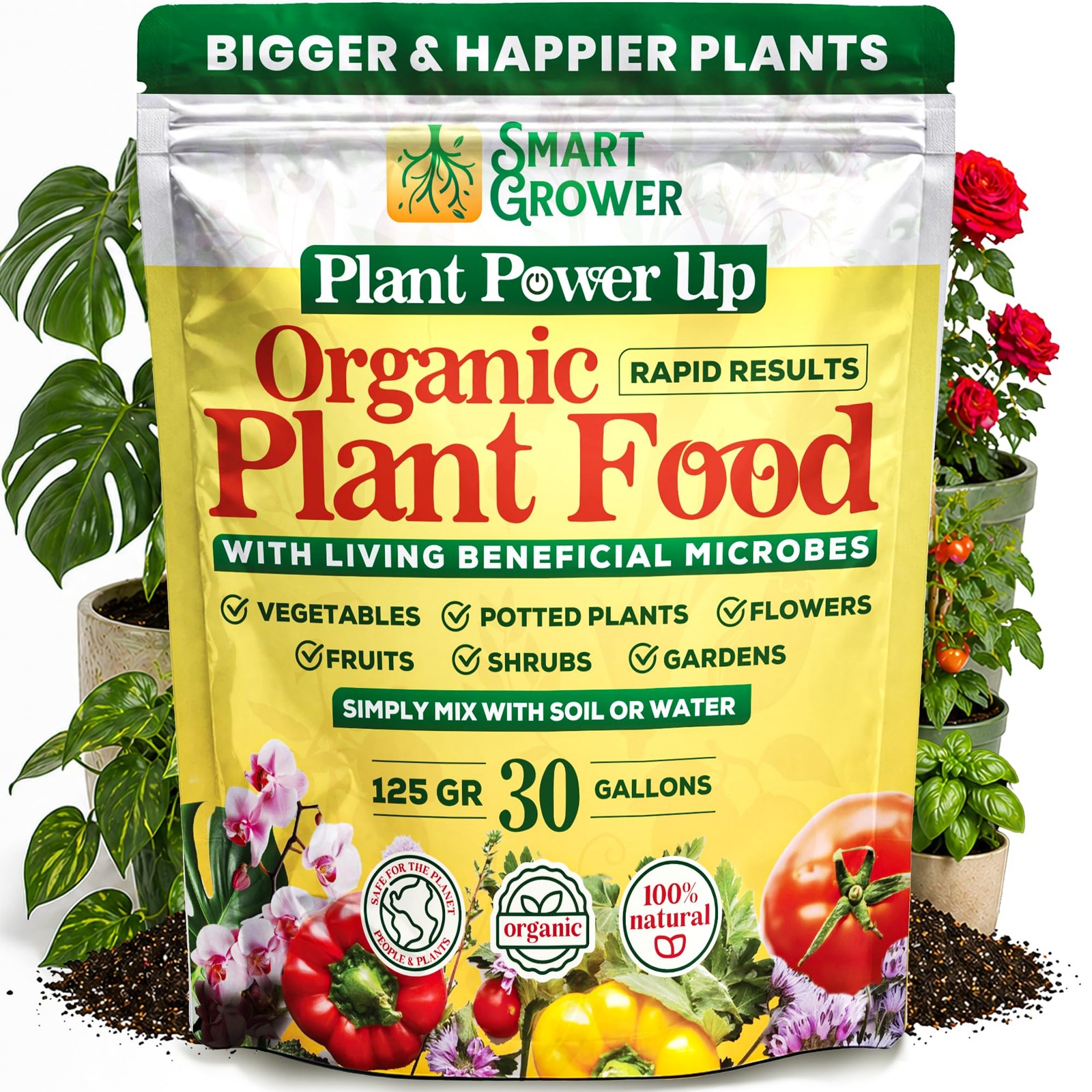 Organic Plant Food with Beneficial Microbes, 125GR Makes 30 Gallons | Concentrat