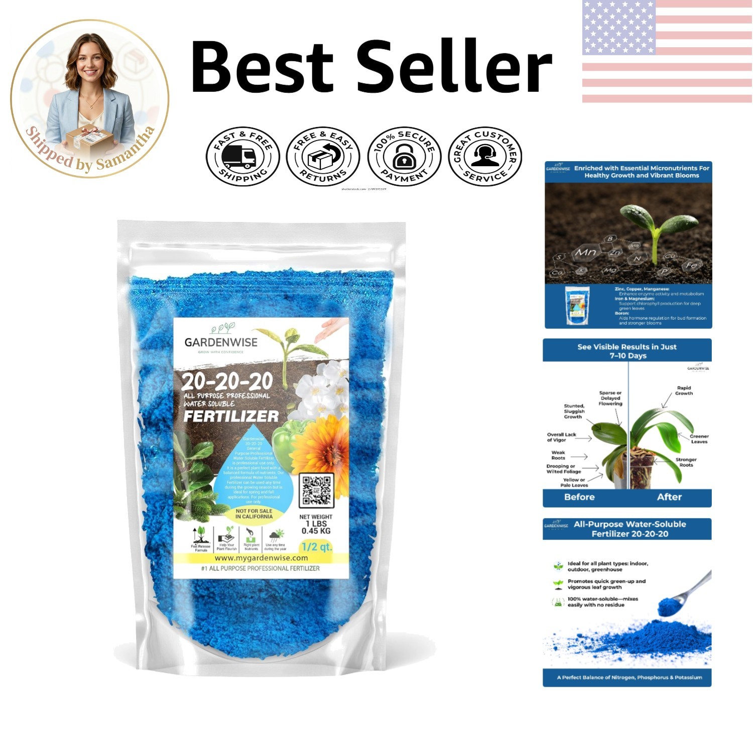 Fast-Acting 20-20-20 Plant Food – Perfect for Orchids, Vegetables & Lawns 1 lb