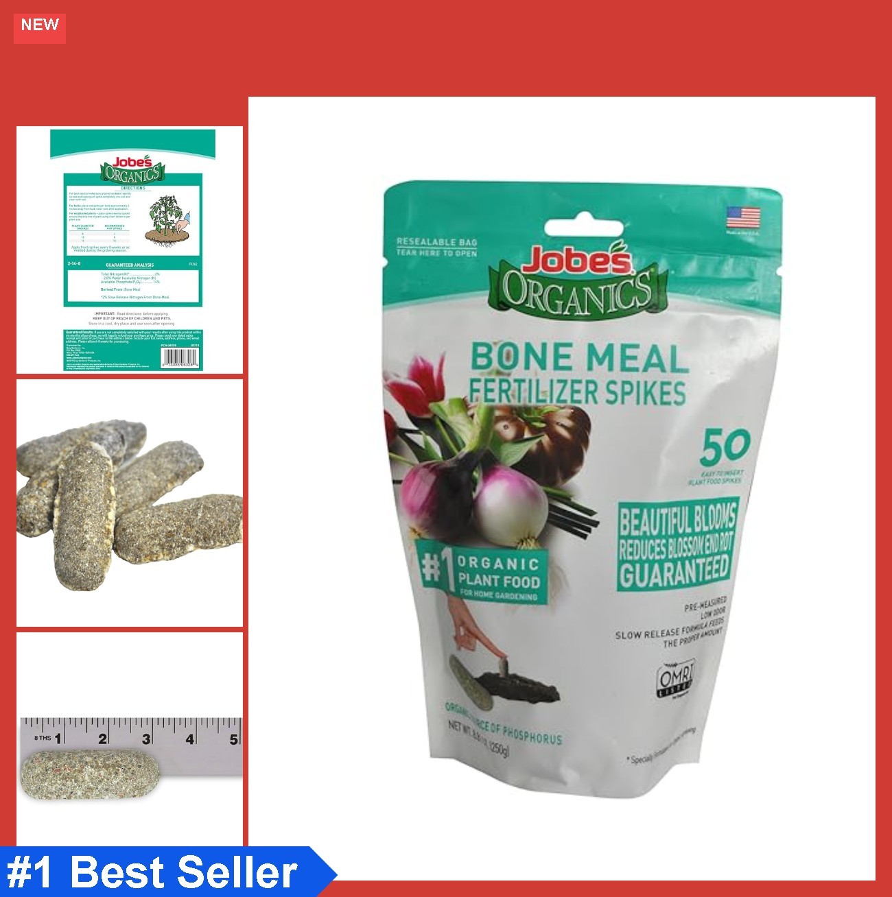 Bone Meal Fertilizer Spikes 50 Count Organic 2-14-0 NPK for Bulbs Tomatoes