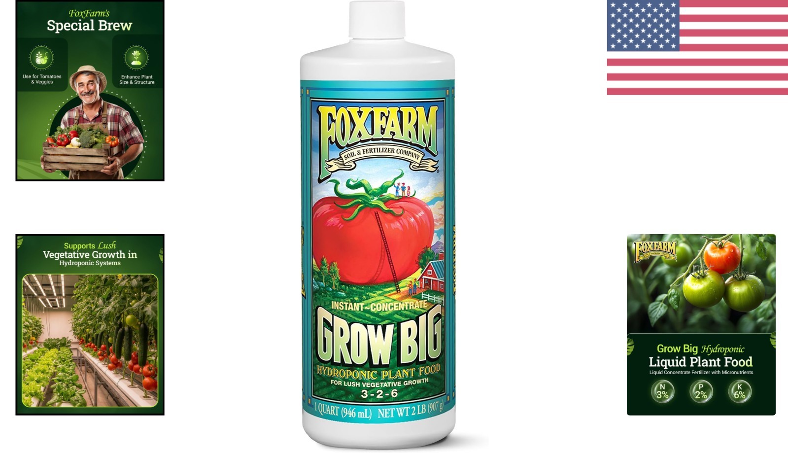 Hydroponic Plant Food 3-2-6 Liquid Fertilizer with Micronutrients 1 Quart