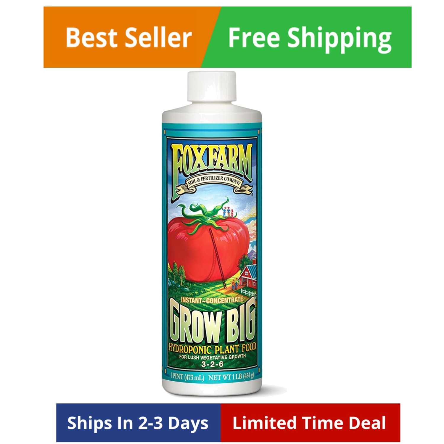 Grow Big Hydroponic Plant Food – 3-2-6 Liquid Plant Fertilizer for Lush Veget…