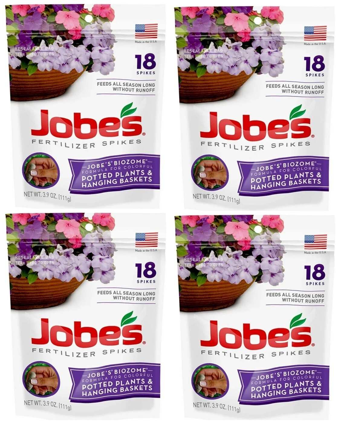 Jobe’s 06105 18 Count 8-9-12 Potted & Hanging Plant Fertilizer Spikes – 4 Pack