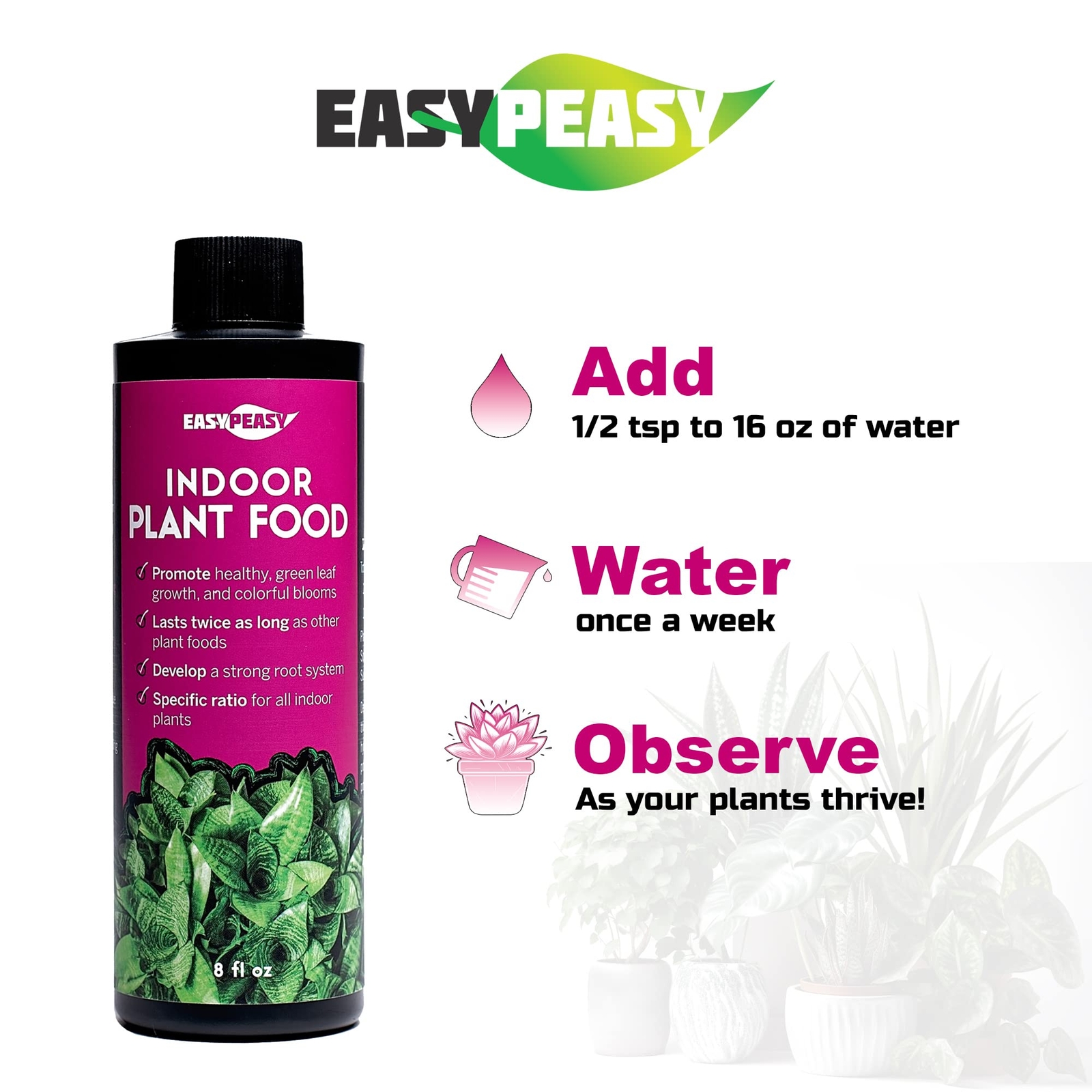 Liquid Plant Food 4-3-4 for Indoor Potted Plants Easy-to-Use Fertilizer
