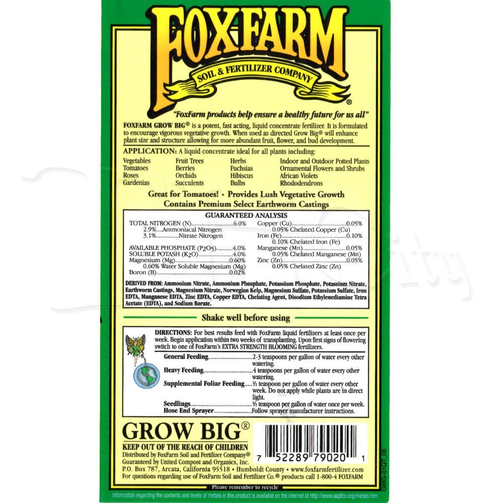 Fox Farm Liquid Nutrient Soil Trio- Pints: Big Bloom, Grow Big, Tiger Bloom