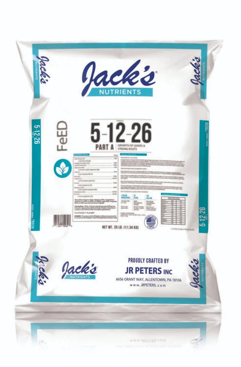 JACKS NUTRIENTS (JR Peters) 5-12-26 PART A FeED – 25LB Hydroponic Plant Nutrient