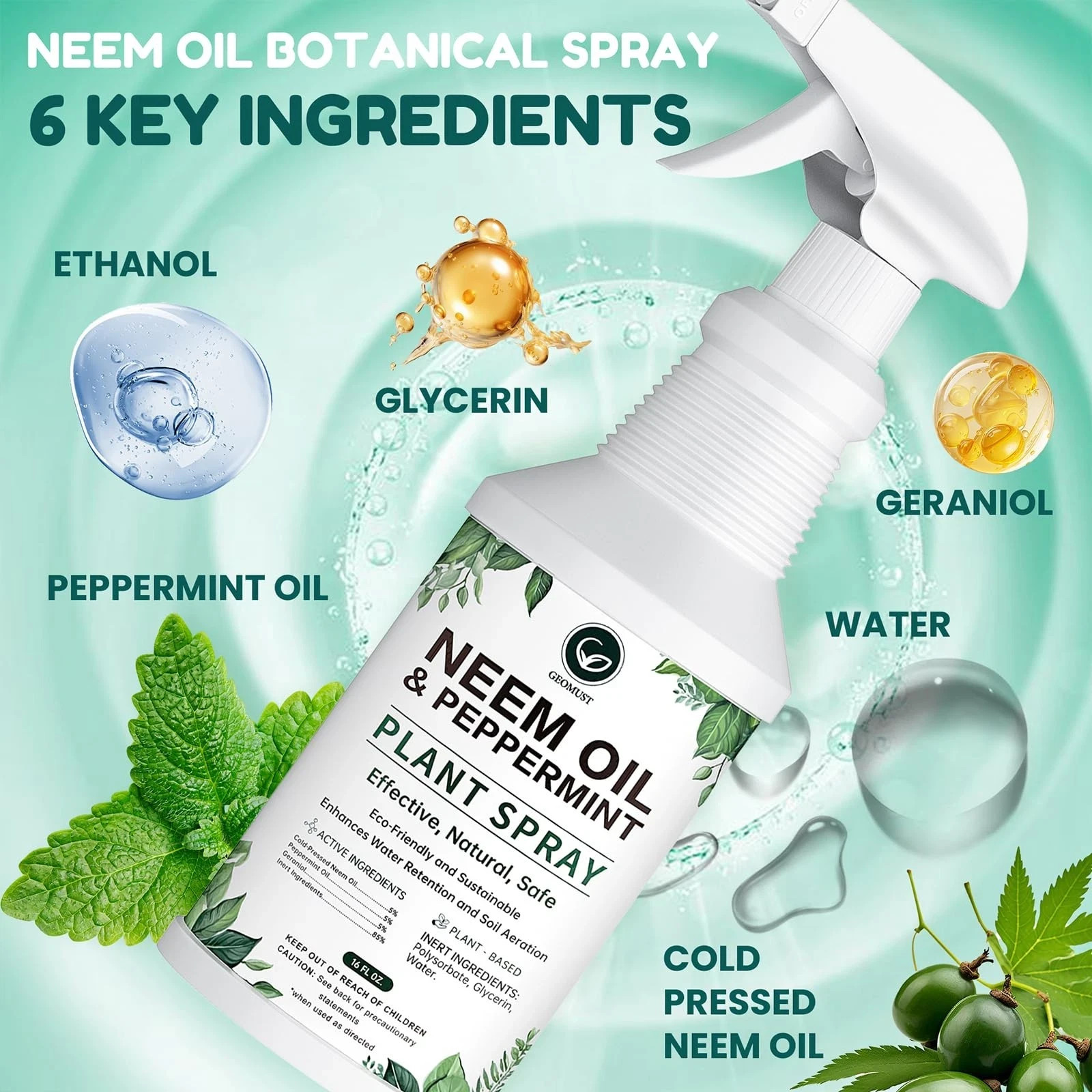 Neem Oil Plant Spray with Peppermint, 16oz Ready-to-Use