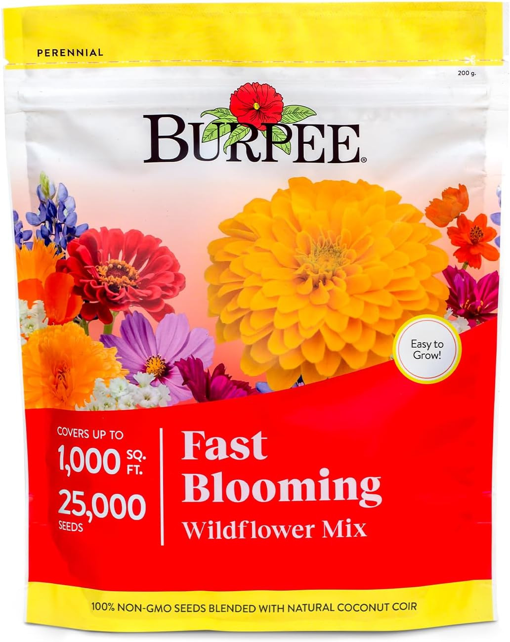 Fast Blooming 25,000 Non-Gmo Planting, 1 Bag Easy Grow Wildflower Seed Mix Conta