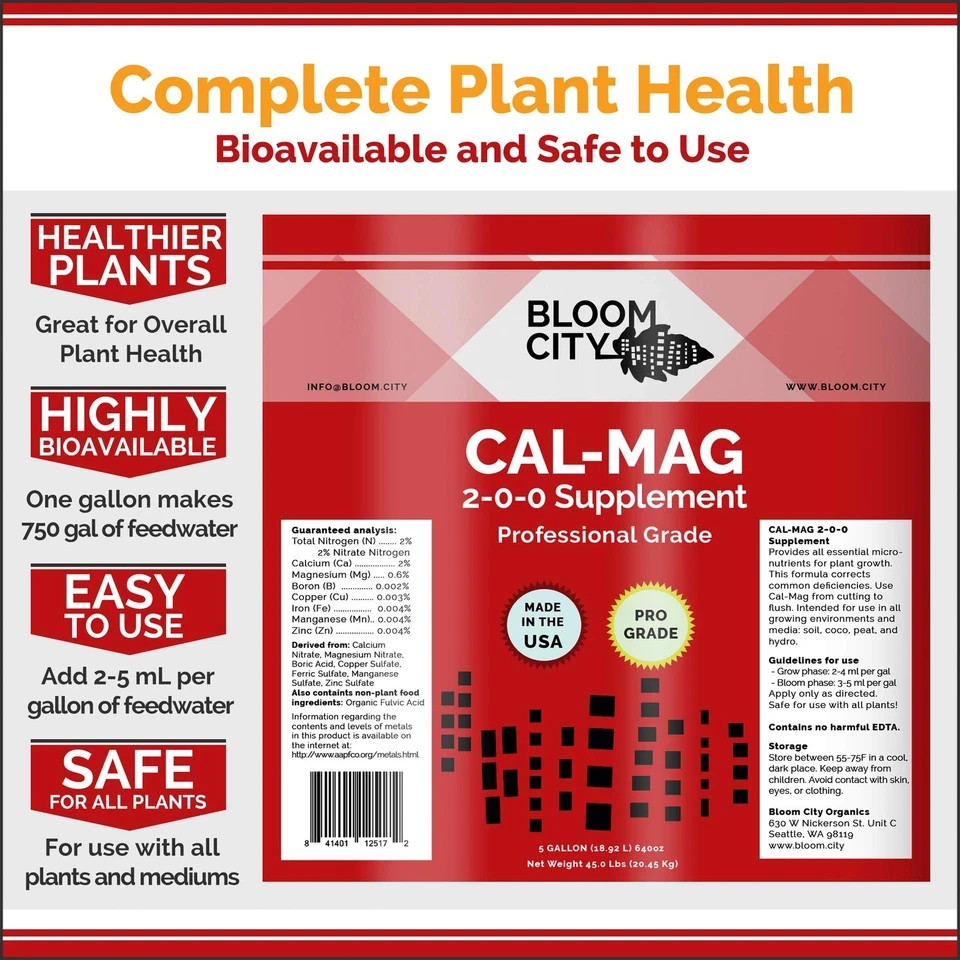 Bloom City Professional Grade Ultra Pure Cal-Mag Growing Fertilizer, 1/2 Pint