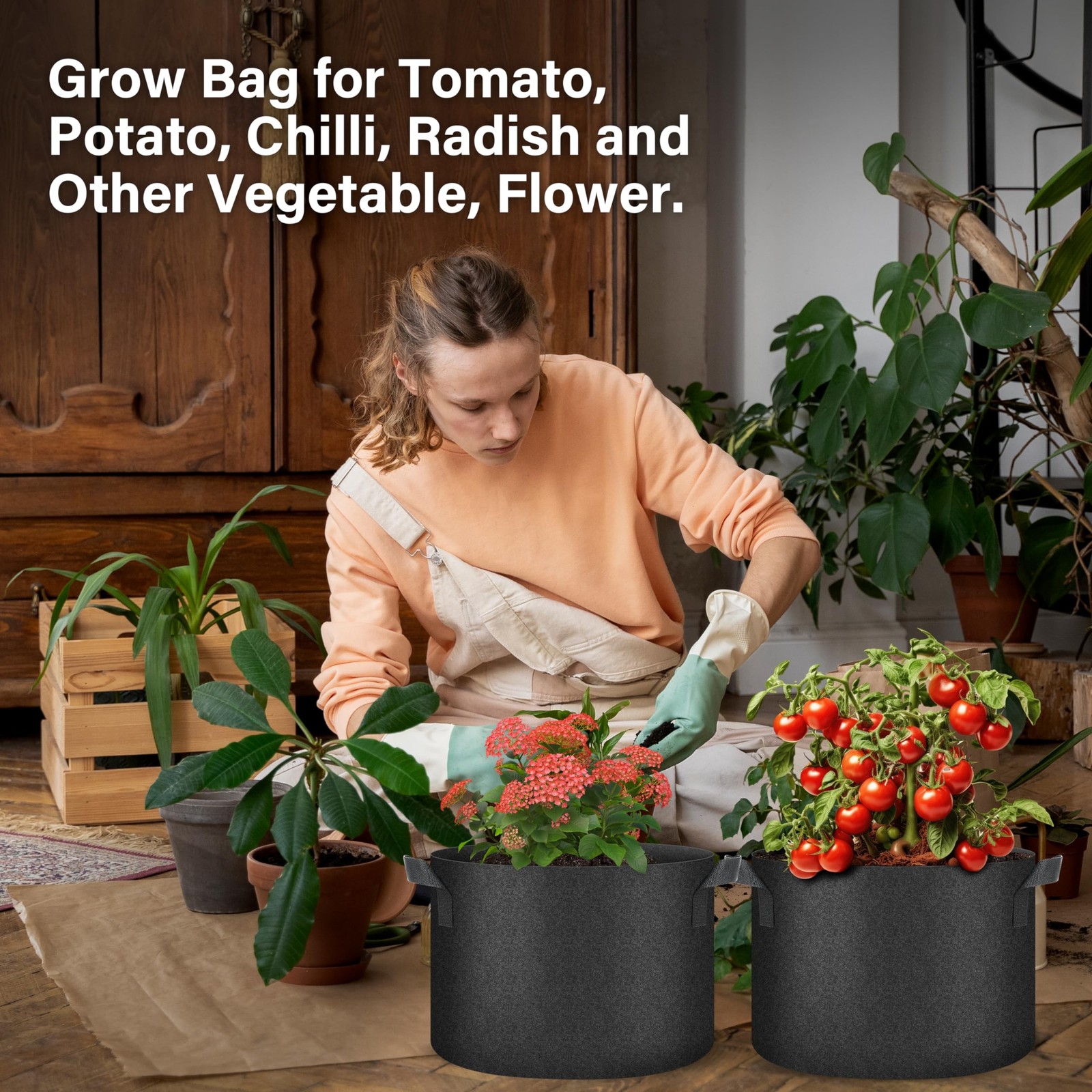 HealSmart Plant Grow Bags 10 Gallon, Tomoato Planter Pots 5-Pack with Handles…