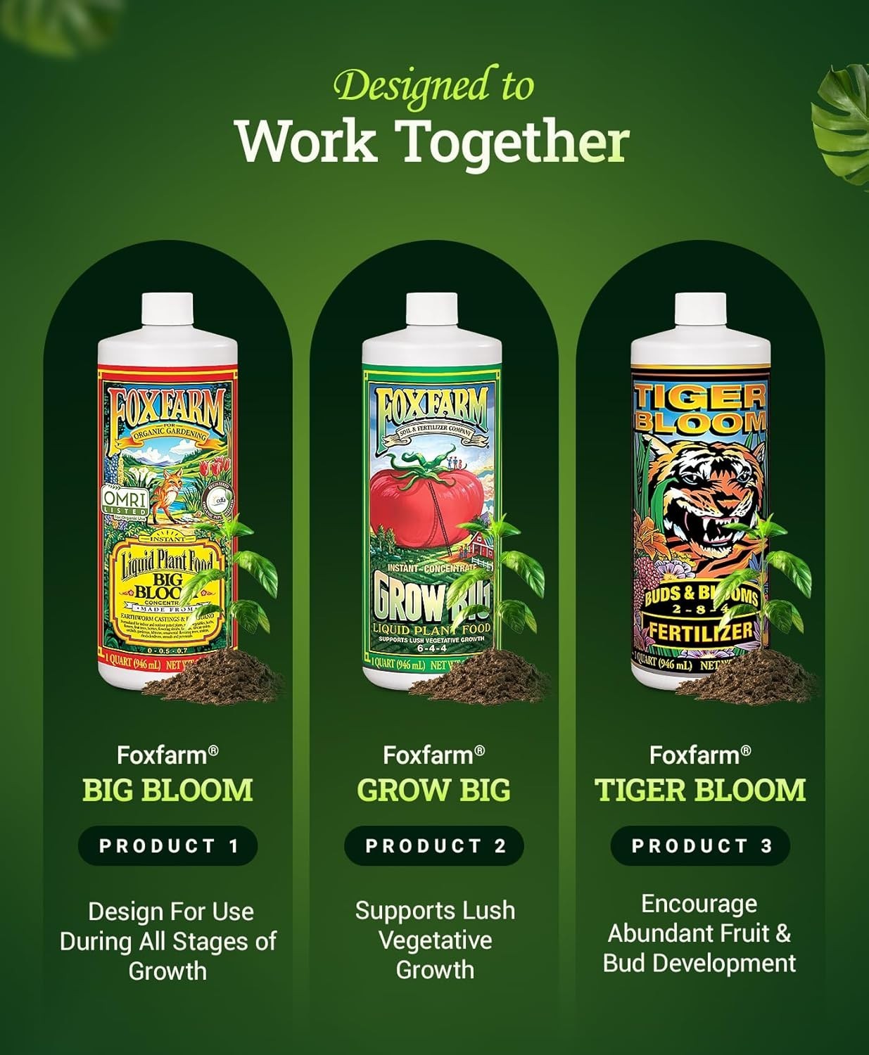 Fox Farm Nutrient Trio for Thriving Plants – Tiger Bloom, Grow Big, Big Bloom