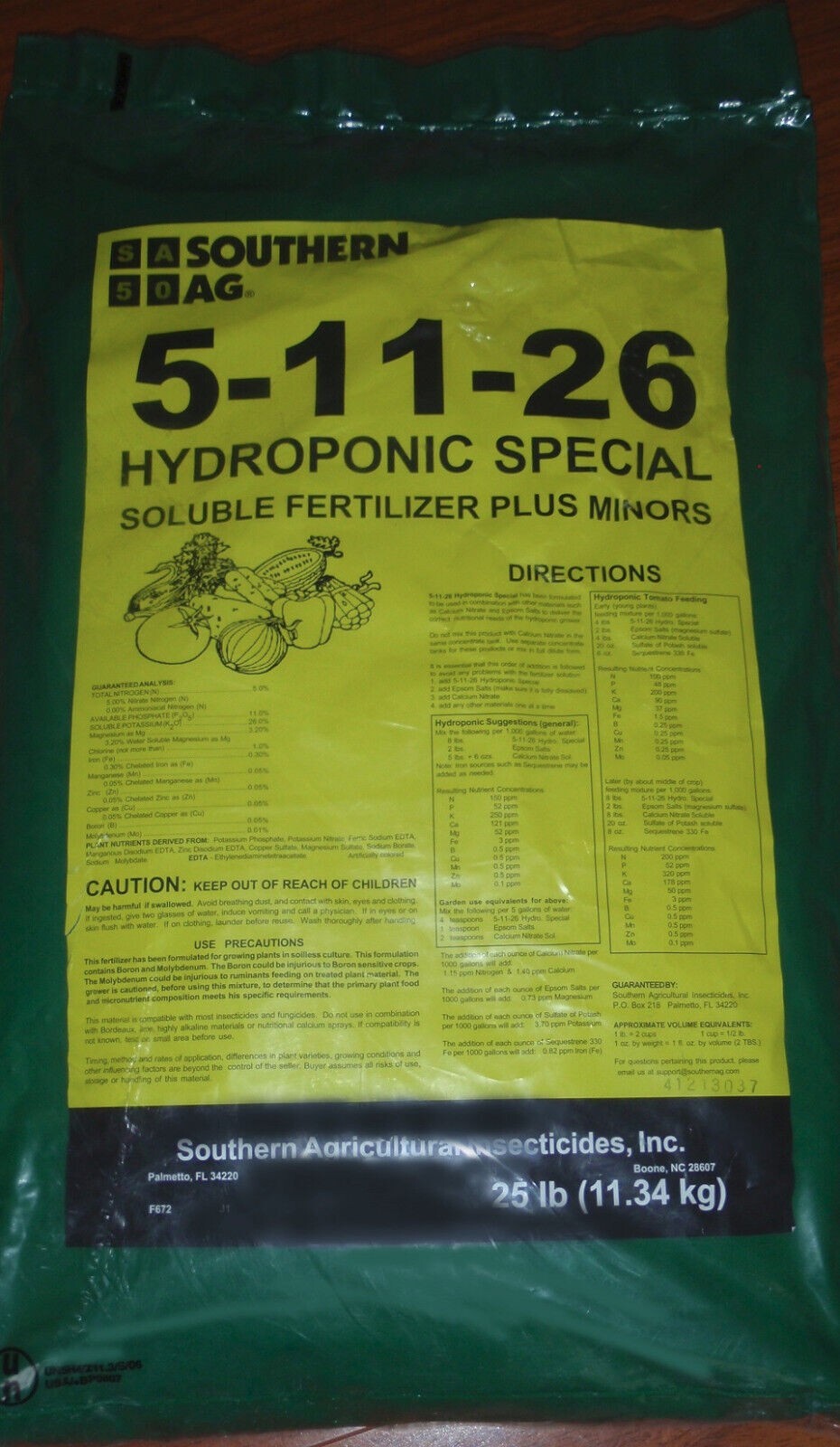 Southern Ag 5-11-26 Hydroponic Special 25 lb. Bag Soluble Fertilizer Plus Minors