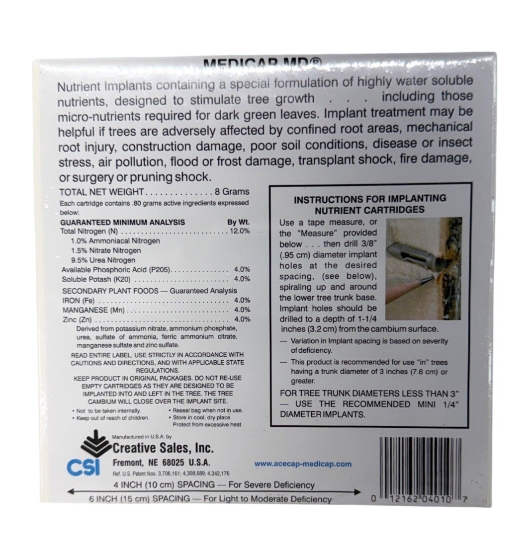NOS Sealed Creative Sales MEDICAP MD 10 Systemic Nutrient Tree Implants 12-4-4