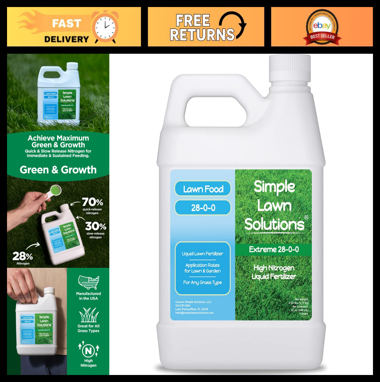 High Nitrogen Liquid Lawn Fertilizer 28-0-0 NPK – Spring & Summer – Quick & Slow