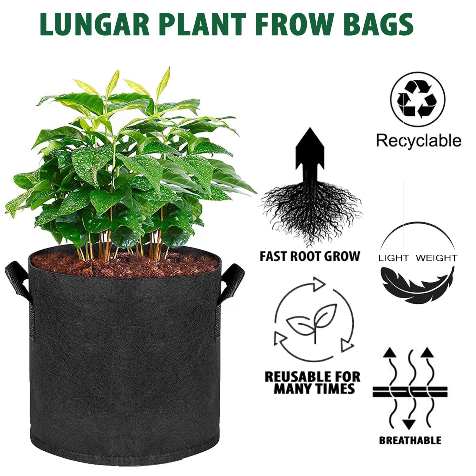 Plant Grow Bags 10 Gallon 5 Packs Planter Pot, Thickest Aeration 300G Non-Wov…