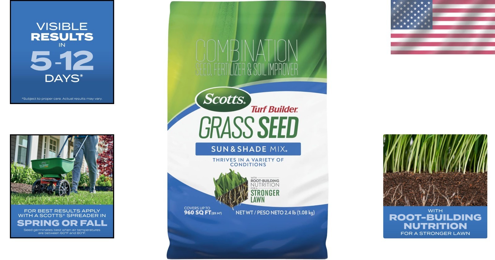 Sun & Shade Grass Seed Mix with Lawn Fertilizer – Covers 960 sq. ft., 2.4 lb.
